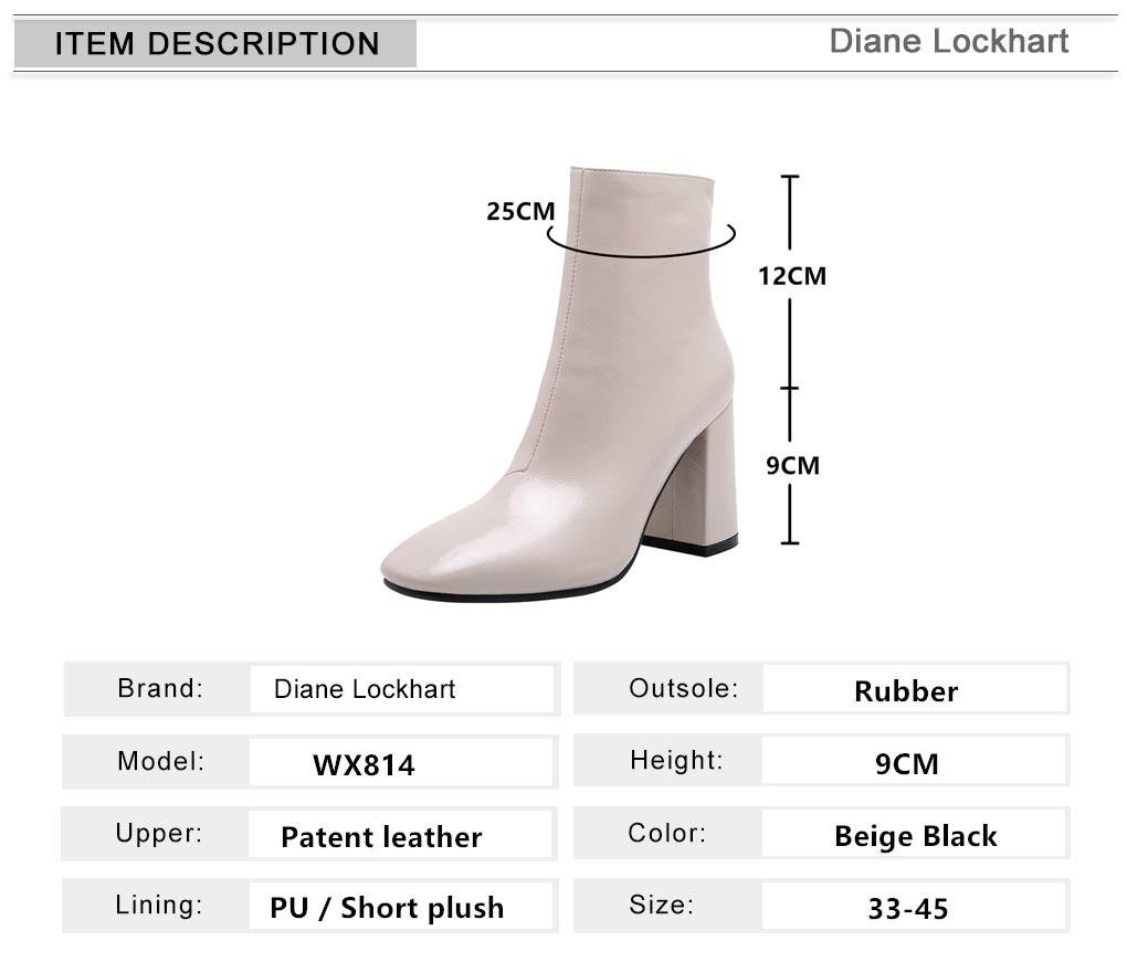 Fashion Shoes Women Ankle Boots Patent Leather Plus Size 33-45 Chelsea Boots Square Toe Side Zipper Autumn Winter Shoes Women Beige Blac