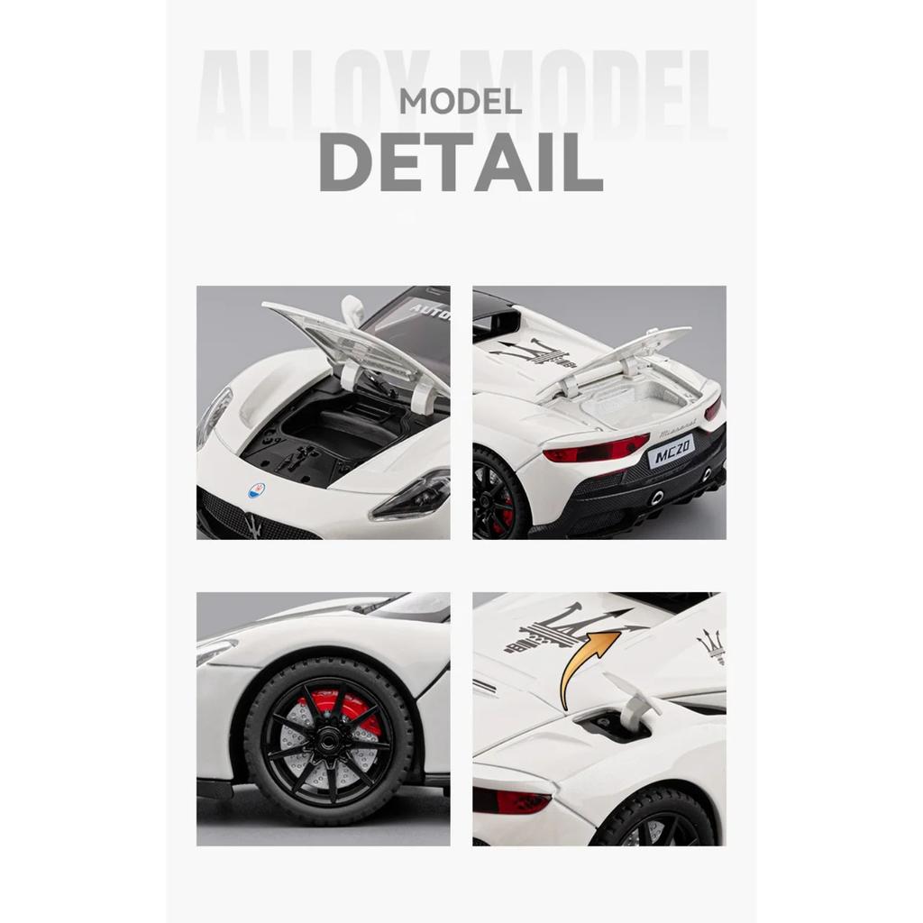 Maserati MC20 AMG Supercar im Maßstab 1:24, aus Metallguss, mit Sound und Lichteffekten, Sammlerstück für Kinder, ideales Geburtstagsgeschenk