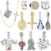 925 Silver Christian Charms Holy Bible Cross Virgin Mary Beaded Bracelet Jewelry Faith Slogan Gift for Religious Women