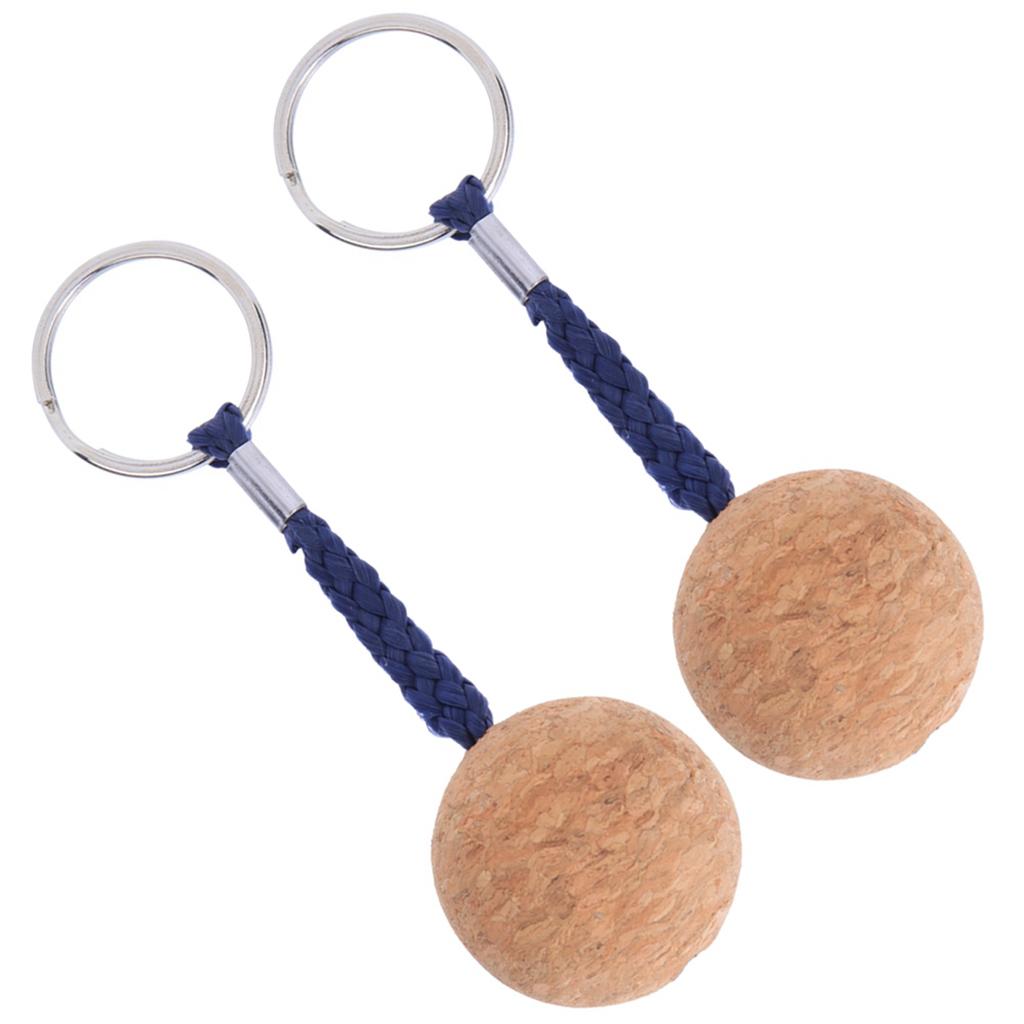 2Pcs Floating Cork Keyring Wooden Ball Key Ring Float Sailing Boat Canoe Water Sport Accessories Black Rope