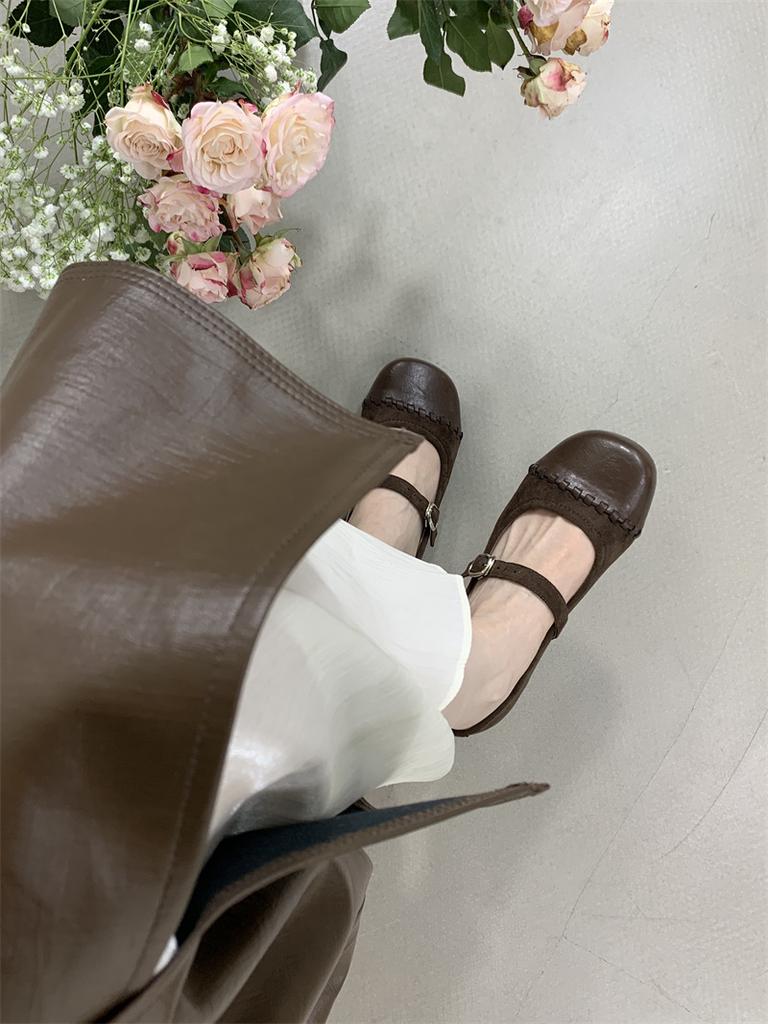 Fashion IPPEUM Women Mary Janes Shoes 2025 New Round Toe Buckle Ballet Flats Black PU Leather