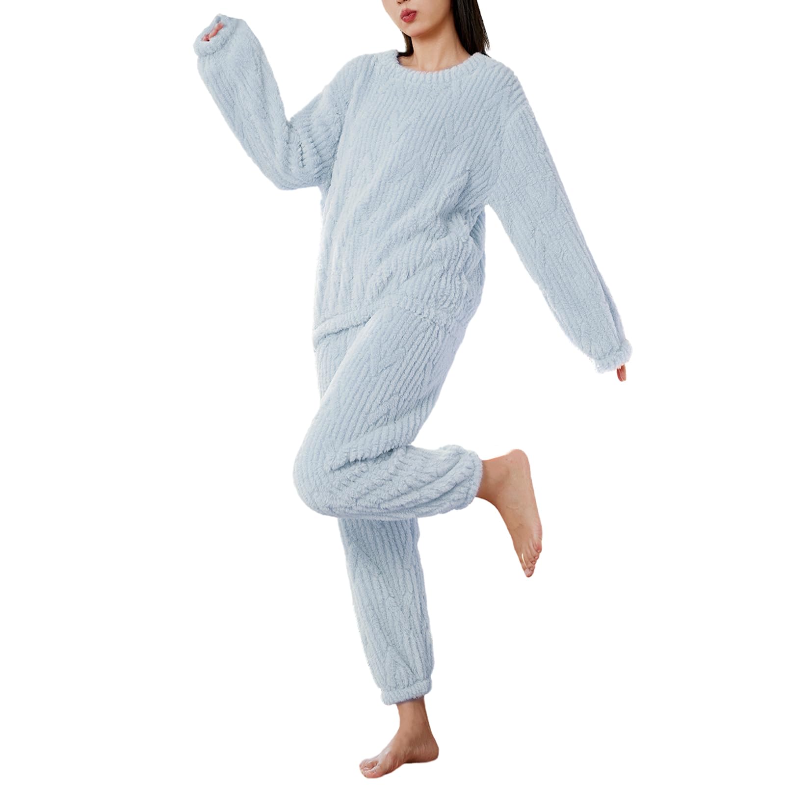 

GlamollaMisse Pajama and Flannel Top and Crew Long and Long Pants with Elastic and Slimming Loungewear for and Winter Women s Set, V-Shaped