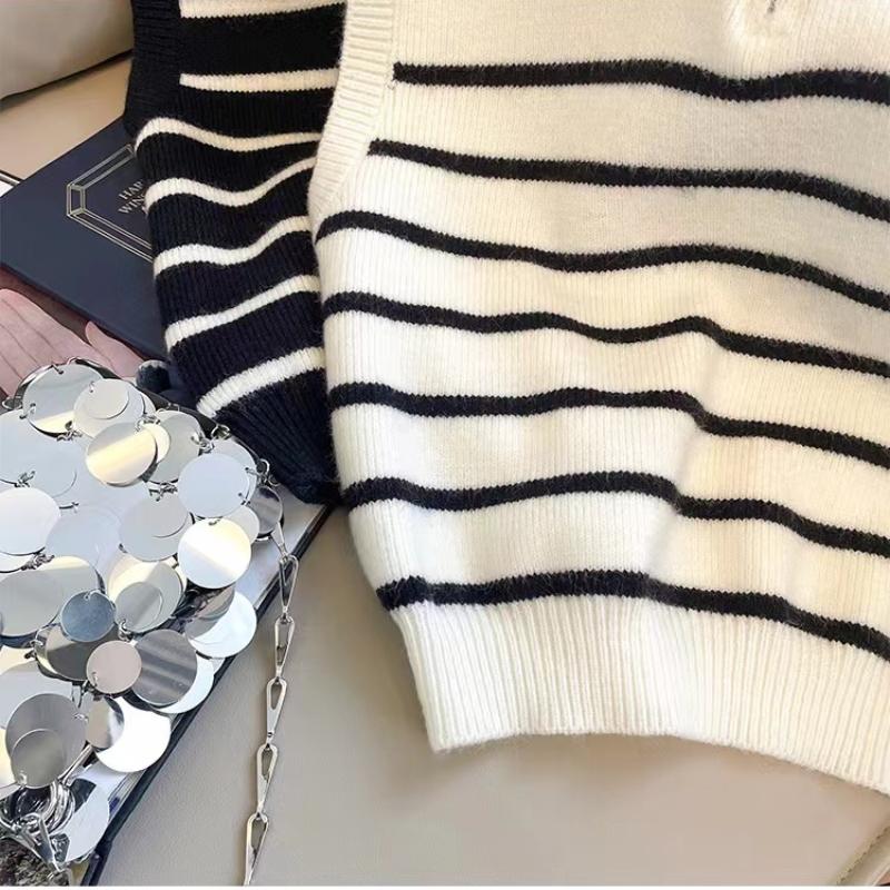 Retro klopa na zip, pruhovaná pletená vesta pro ženy, podzimní a zimní korejská móda bez rukávů, ležérní jednoduchý svetr, vesta