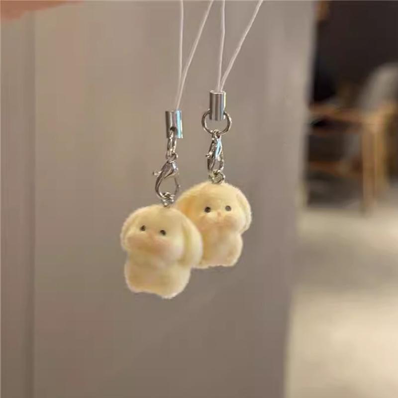 Flocking Mini Dog Phone Hanging Pendant Aesthetic Keychains Women Teddy Keyrings Cute Keychains for Cell Phone Llaveros