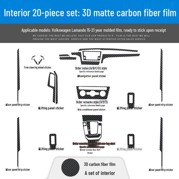 Carbon Fiber Interior Sticker for 2015-2021 Volkswagen Lamando, Free Replacement for Poor Application