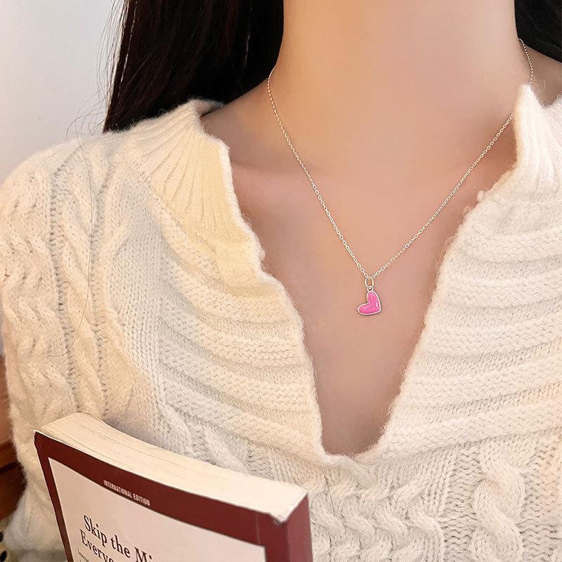 New Pink Love Bracelet Necklace Heart-shaped Clavicle Chain Valentine's Day