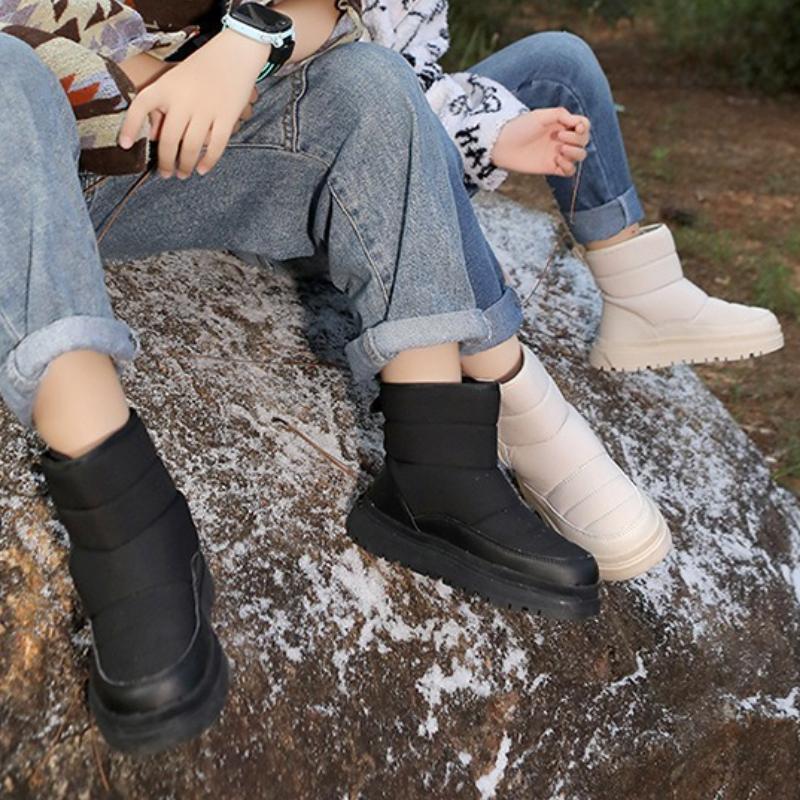 Kids Non-slip Snow Boots Boys Girls Plush High-top Boots Warm Cotton Shoes Winter Walking Hiking Shoes