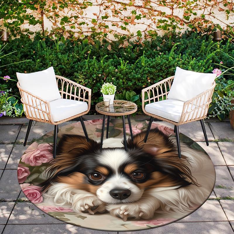 Papillon and Rose Pattern Round rug,Carpet Rug for Living Room Bedroom  Playroom ,Non-slip Floor Mat,Holiday Gifts and Birthday Gifts.