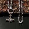 European & American Retro Viking Hammer Pendant Necklace: Stainless Steel Chain, Trendy Fashion Accessory