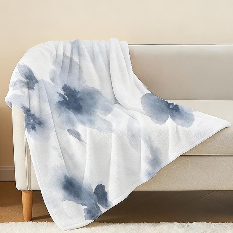 Non-Shedding Flannel Throw Blanket - Soft Warm Cozy Watercolor Floral for Home Leisure, TV Watching, Christmas & Halloween