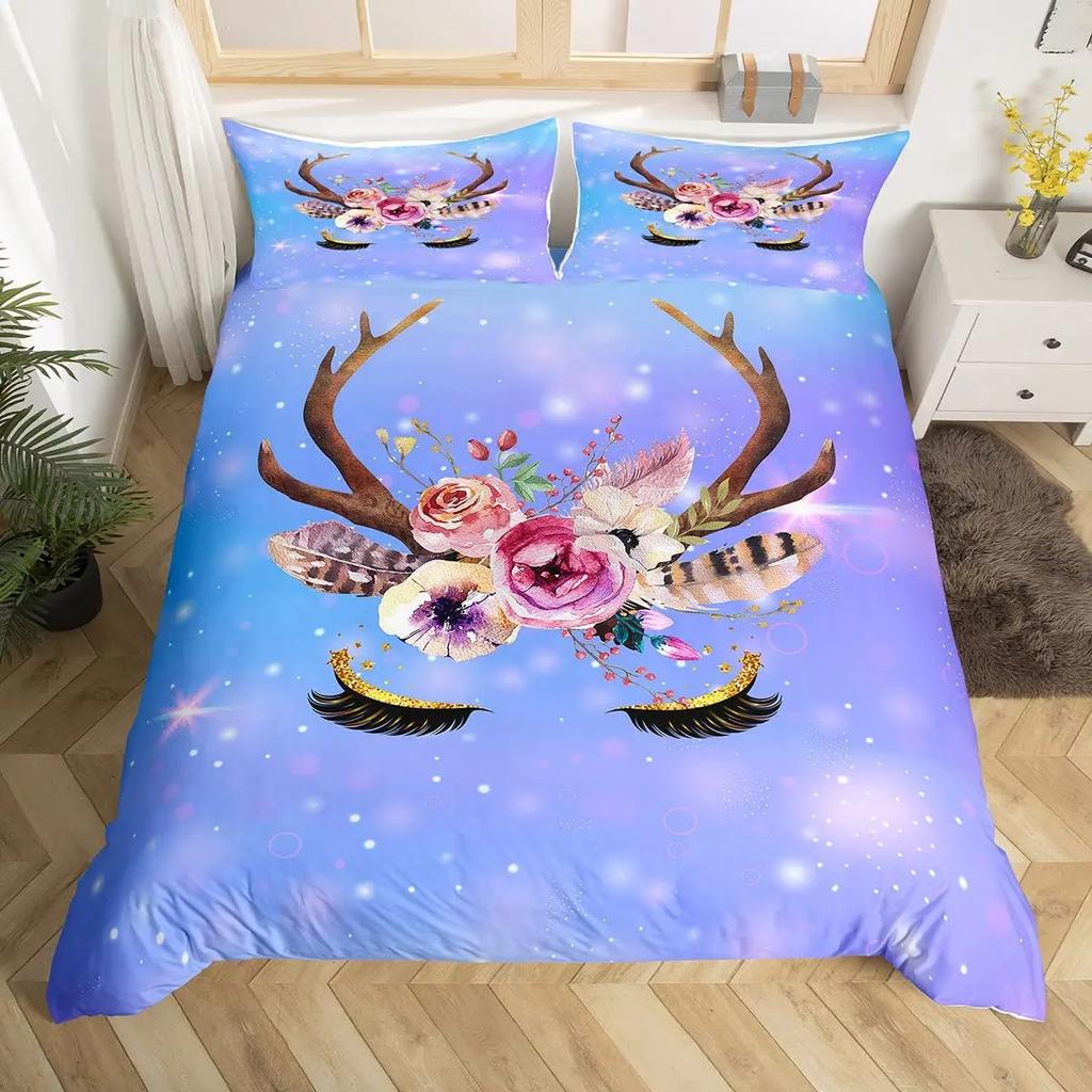 Women Eyelash King Queen Duvet Cover Glitter Galaxy Bedding Set Pink Sequin Ink Fluid Art Quilt Cover Polyester Comforter Cover