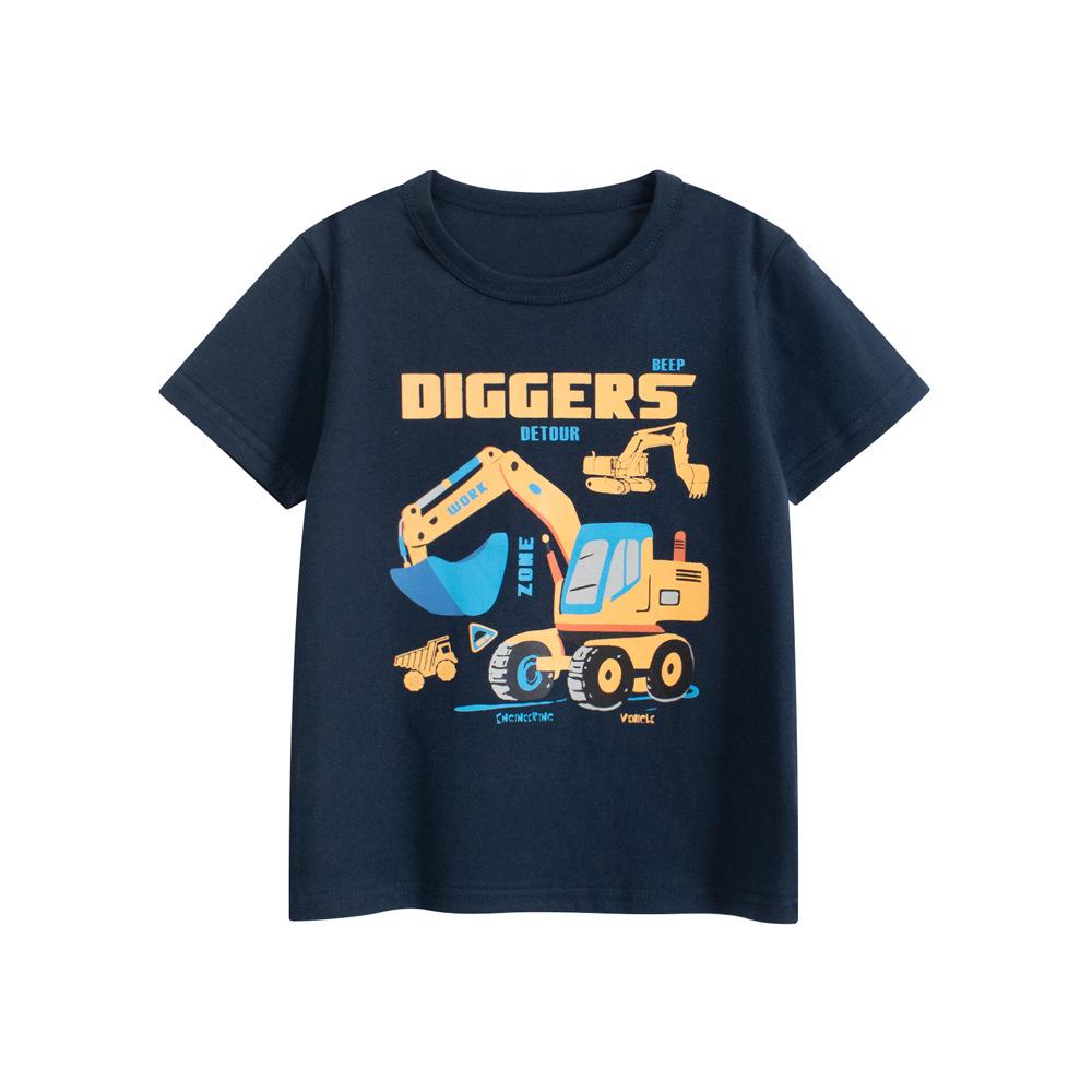 27kids Korean Style Boys Construction Vehicle T-Shirt - Summer 2025 140 cm