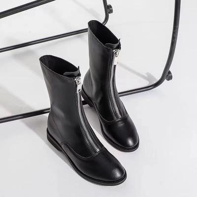 Huge Comfortable Soft Sole Fashionable New Front Zipper Soft Leather Martin Boots Women's Autumn and Winter Thick Heel Thick Sole