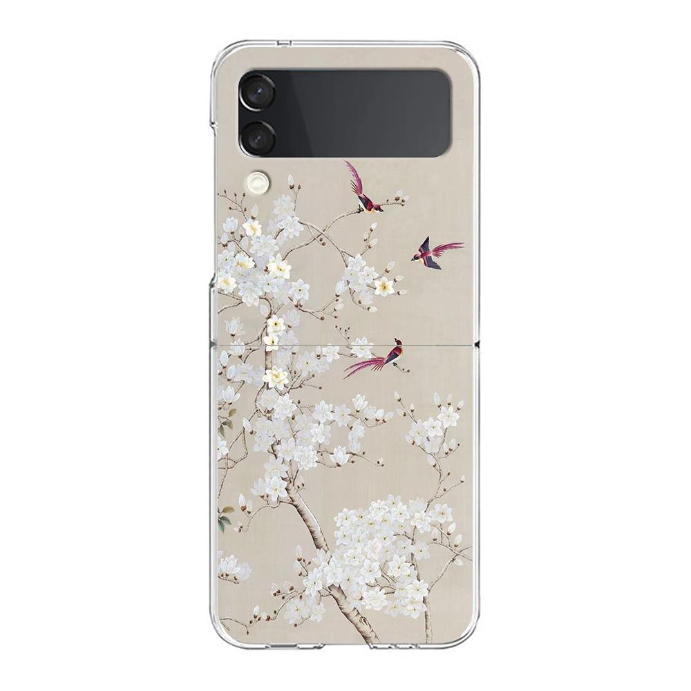 Flower Phone Case For Samsung Galaxy Z Flip 3 4 5 Hard Folding Clear PC Bumper For Samsung Z Flip3 Transparent Back Cover