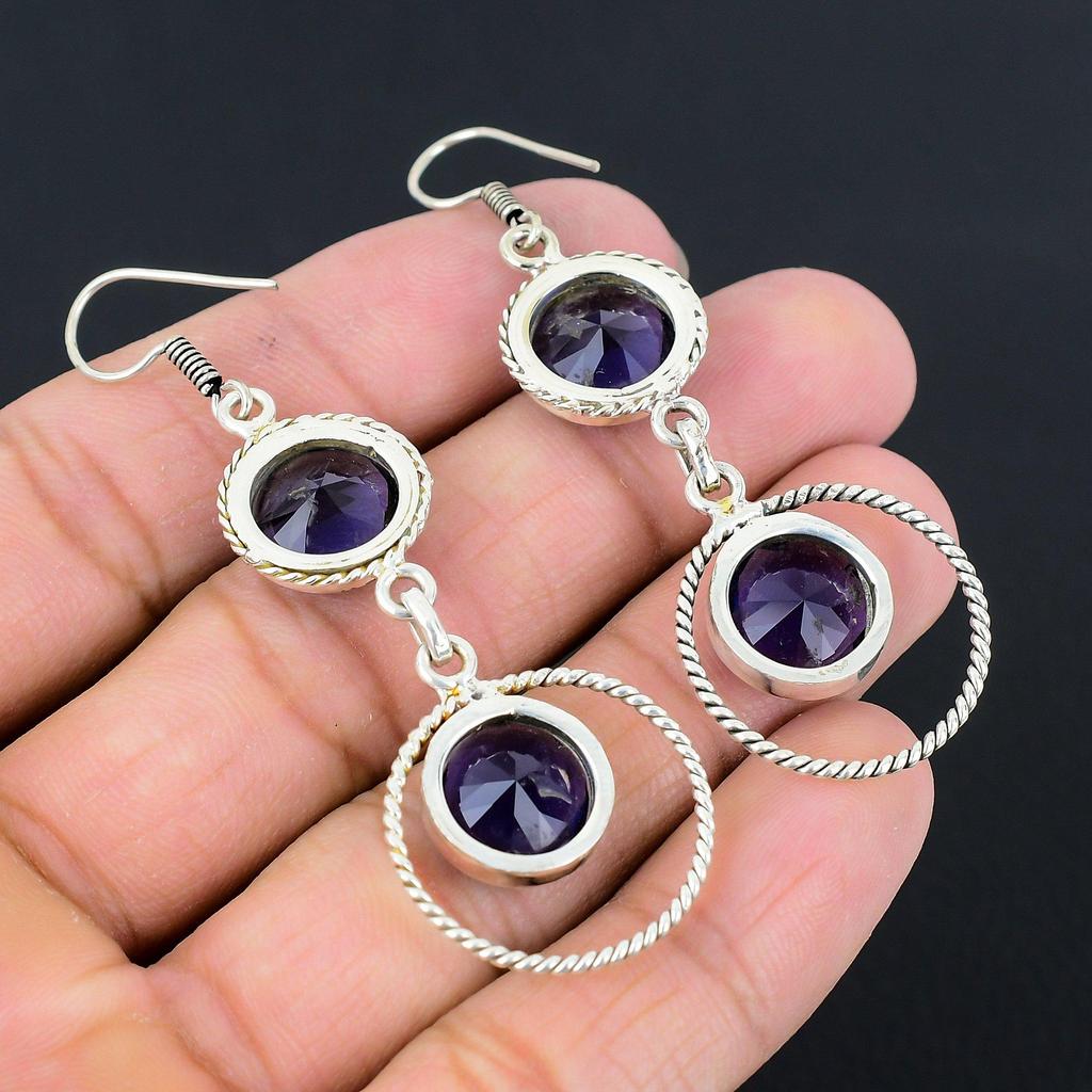 Natural London Topaz Gemstone Drop/Dangle Blue Earrings 925 Sterling Silver