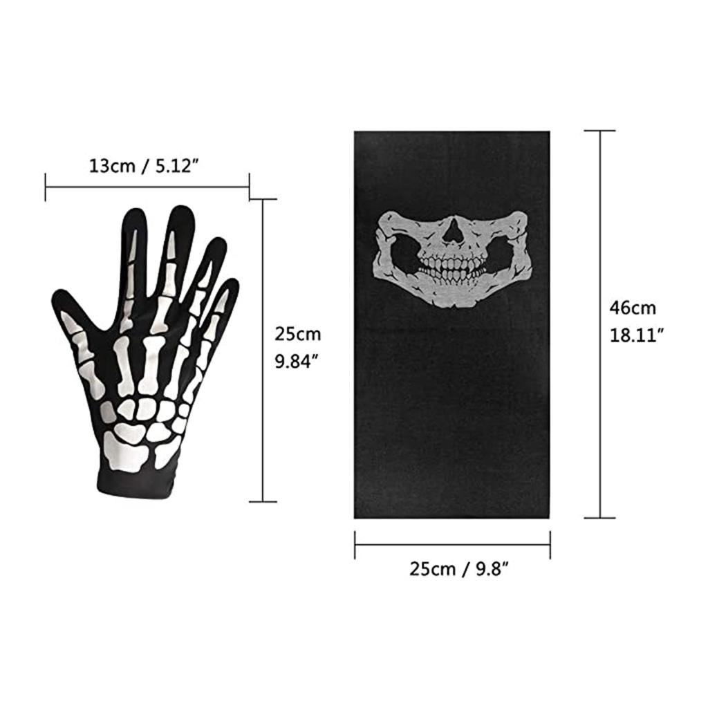 Halloween Skeleton Gloves and Skull Face Mask Set Haunted House Bar Party Character Playing Scary Scene Photo Props