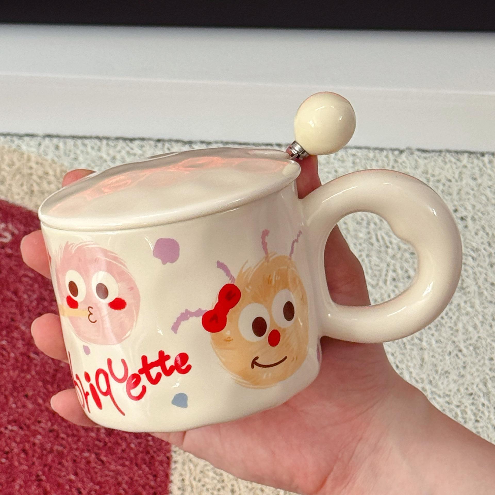 

Mug with lid Girls cute briquettes ceramic couple water cup coffee cup new 2025 office boys 301-400ml