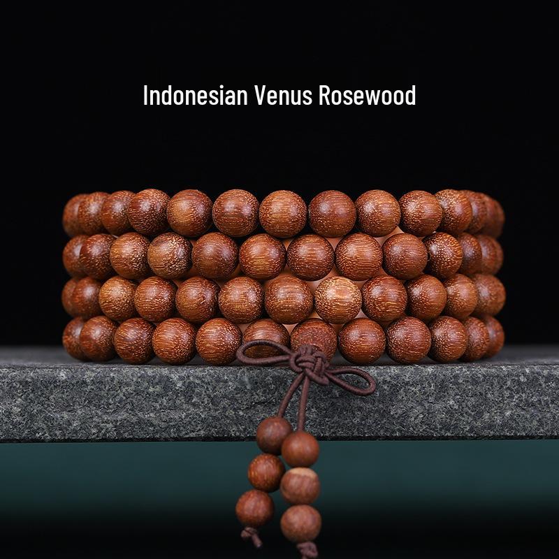 Buddhist 108 Beads Bracelet: Red Sandalwood, Green Sandalwood, Ebony Wood Rosary Necklace