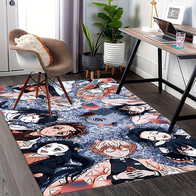1pc Anime Demon Slayer Characters Chair Mat - Office Desk Carpet, Anti-Slip Floor Protector for Home Decor, Gaming Room, Bedroom, Living Room, and Mor