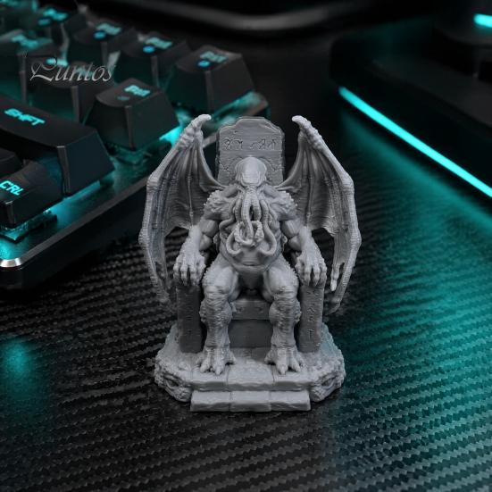 Mysterious Retro Ornaments 3D Printed Throne Cthulhu Statue, Gothic Resin Figurine for Shelf & Desk Detailed Bat Wing Sculpture Decor, Tentacle