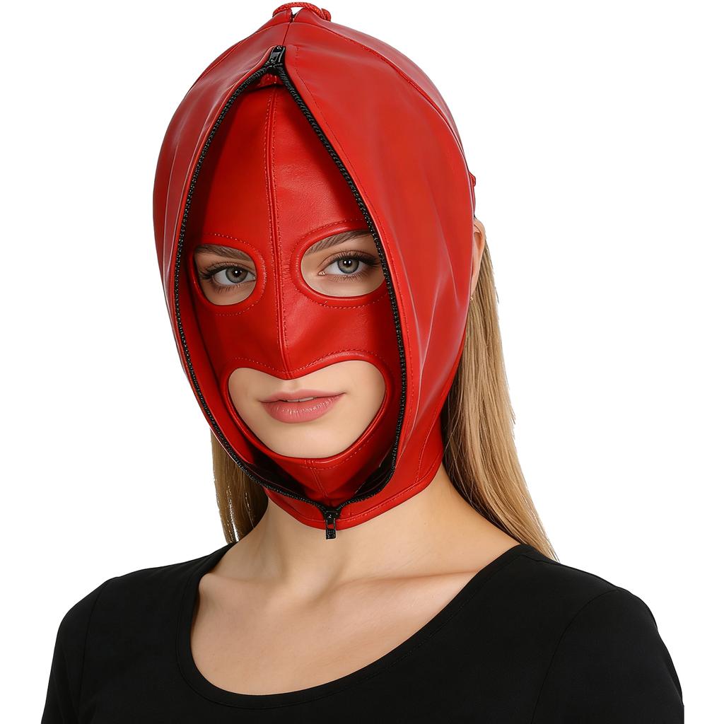 Máscara de Bondage de Cuero Ajustable para Hombres y Mujeres: Sudadera con Cremallera Completa y Capucha con Cierre de Cordones para Cosplay Gótico y Club
