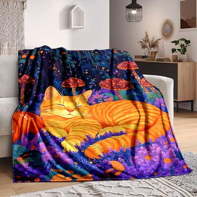 1PC Orange Tabby Cat Blanket, Throw For Sofa, Bed, Travel, Printing Blanket With Soft And Warm Fabric Yy250918205
