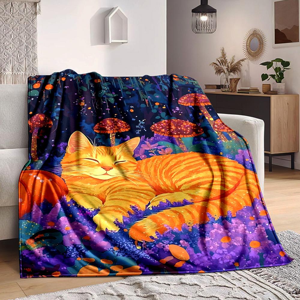 1PC Orange Tabby Cat Blanket, Throw For Sofa, Bed, Travel, Printing Blanket With Soft And Warm Fabric yy250918205 75x90cm