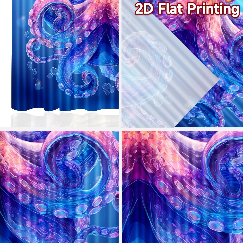 2pcs, 2D FLAT PRINTING Curtains (Without Rod) Deepsea Octopus Modern Fashionable Curtainments during the Christmas holiday