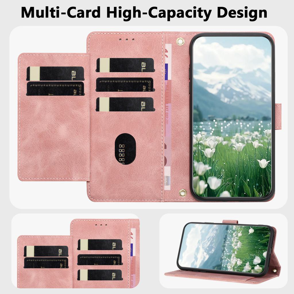 Luxusní Tulipánové Karty Solt Peněženka Flip Kožené Pouzdro na Telefon pro iPhone 17 Pro Max 16 Plus 15 14 13 12 Taška Book Popruh Stojánek Kryt
