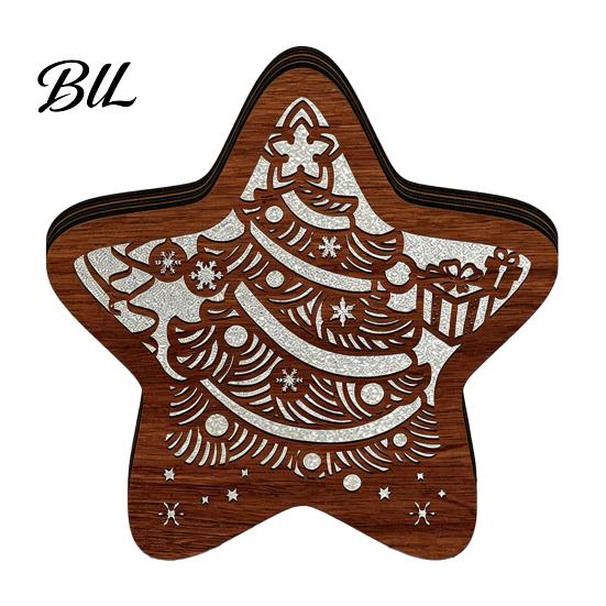 Unique Christmas Gifts 3D Wooden LED Night Light, Hollow Carved Tabletop Decor Lamp with Warm Glow, Festive Holiday Home And Office Decoration