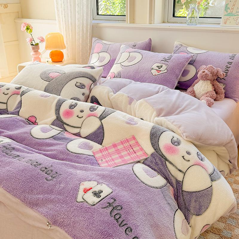 Cozy Winter Flannel Bedding Set: Warm Velvet Duvet Cover, Bed Sheet, and Pillowcases for Dorms