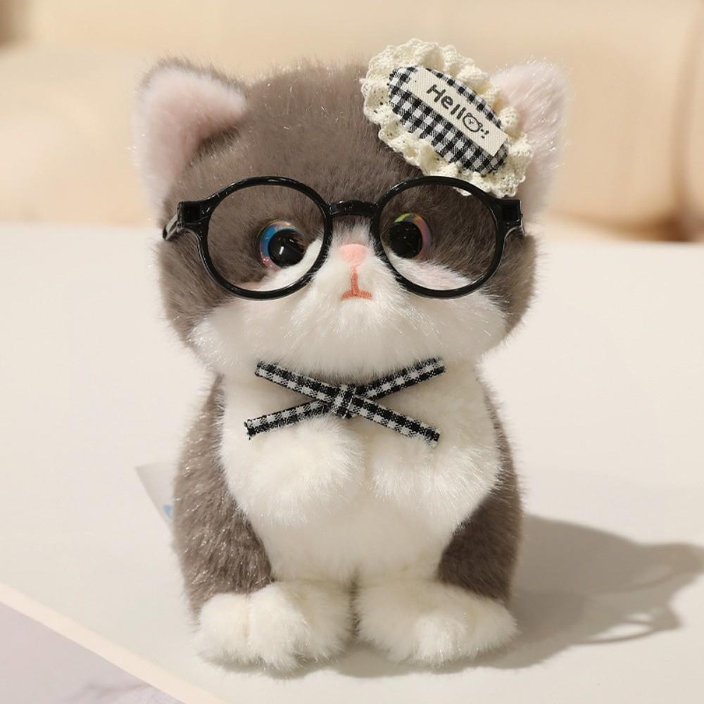 Fluffy Cute Cat Keychain Small Kawaii Glasses Key Ring Comfort Stuffed Animal  School Girls