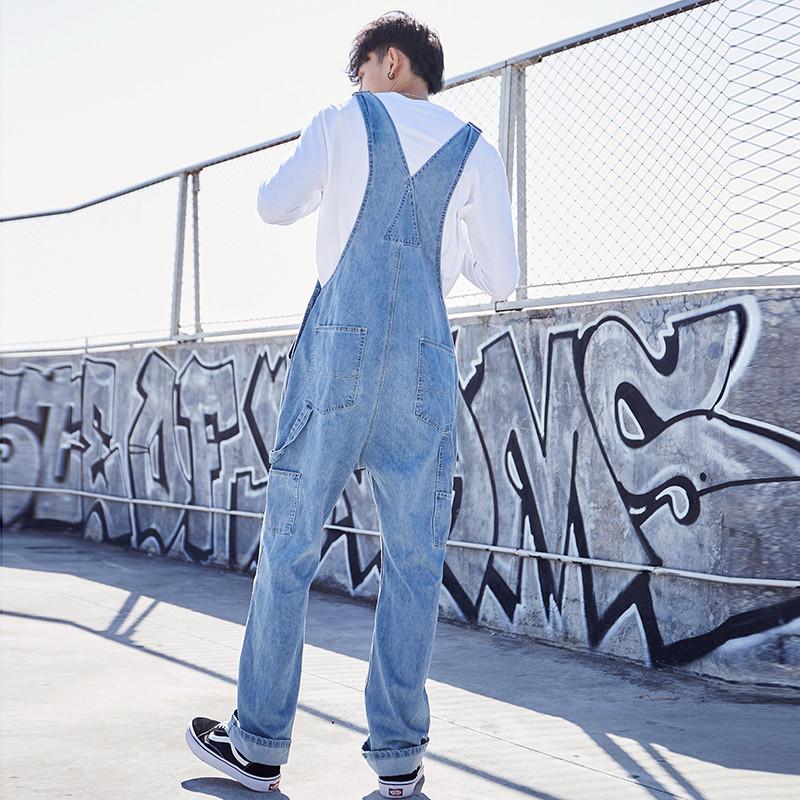 Salopette En Jean Pour Homme - Denim Stretch, Coupe Ample - Réglable Bretelles - Pour Travail Ou Loisirs - Bleu Clair