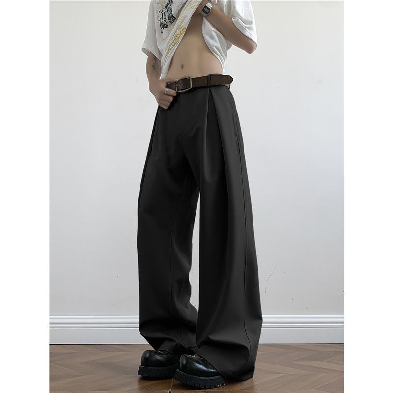 Gray High-end Suit Pants Are Popular for Men To Wear In Autumn. Suit Pants Are Loose Straight Wide-leg Drape Casual Pants.