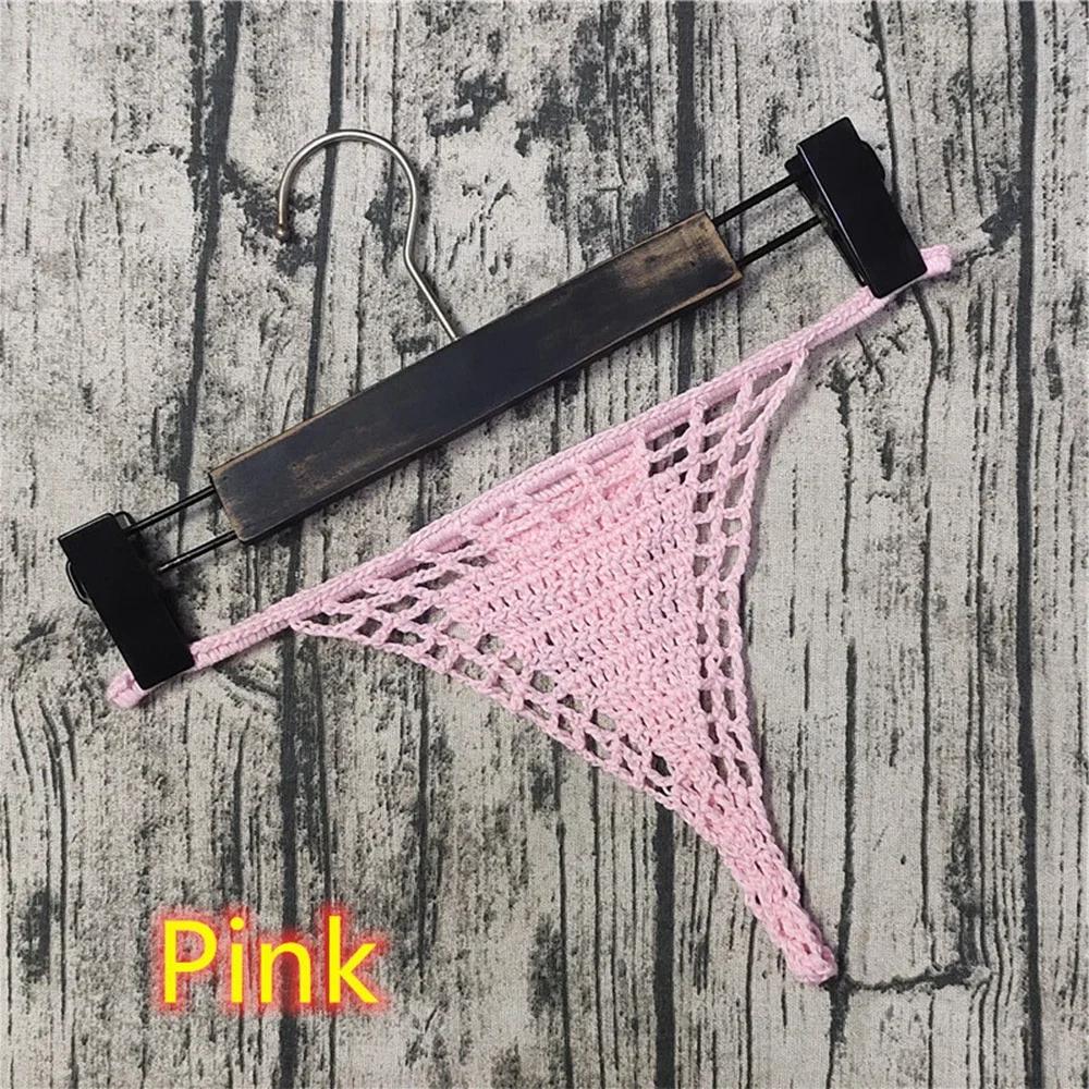 1pc Hand Crochet Sexy Women Bikini Thongs T Back G strings Panties Lingerie Solid Female Briefs Underwear