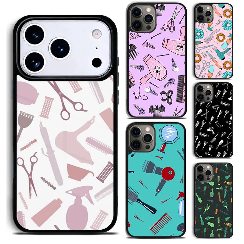 Hair Stylist Scissors Brush Phone Case for iPhone 17 16 15 Pro Max Air 14 13 12 11 Plus Shockproof Cover