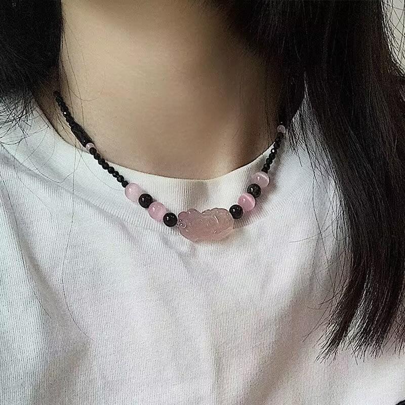 New Chinese Berry Crystal Lucky Pixiu Pendant Clavicle Temperament Necklace Niche Design Guochao Gift-giving Couple
