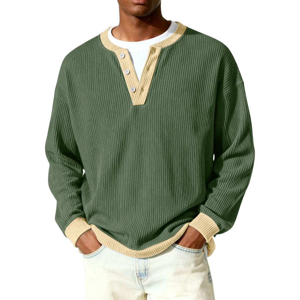 Men's Button-Down Collar Long-Sleeve Ribbed Knit Pullover