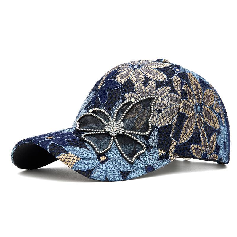 Summer Women's Rhinestone Bow Cap Mesh Breathable Sun Protection Baseball Cap Outdoor Sun Hat
