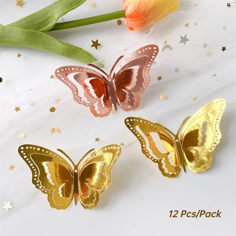 3D Hohl Geschichteter Schmetterling Mehrfarbig Wandaufkleber Heimdeko Goldener Schmetterling Heimdeko Kühlschrank DIY Zimmer Hochzeit Poster