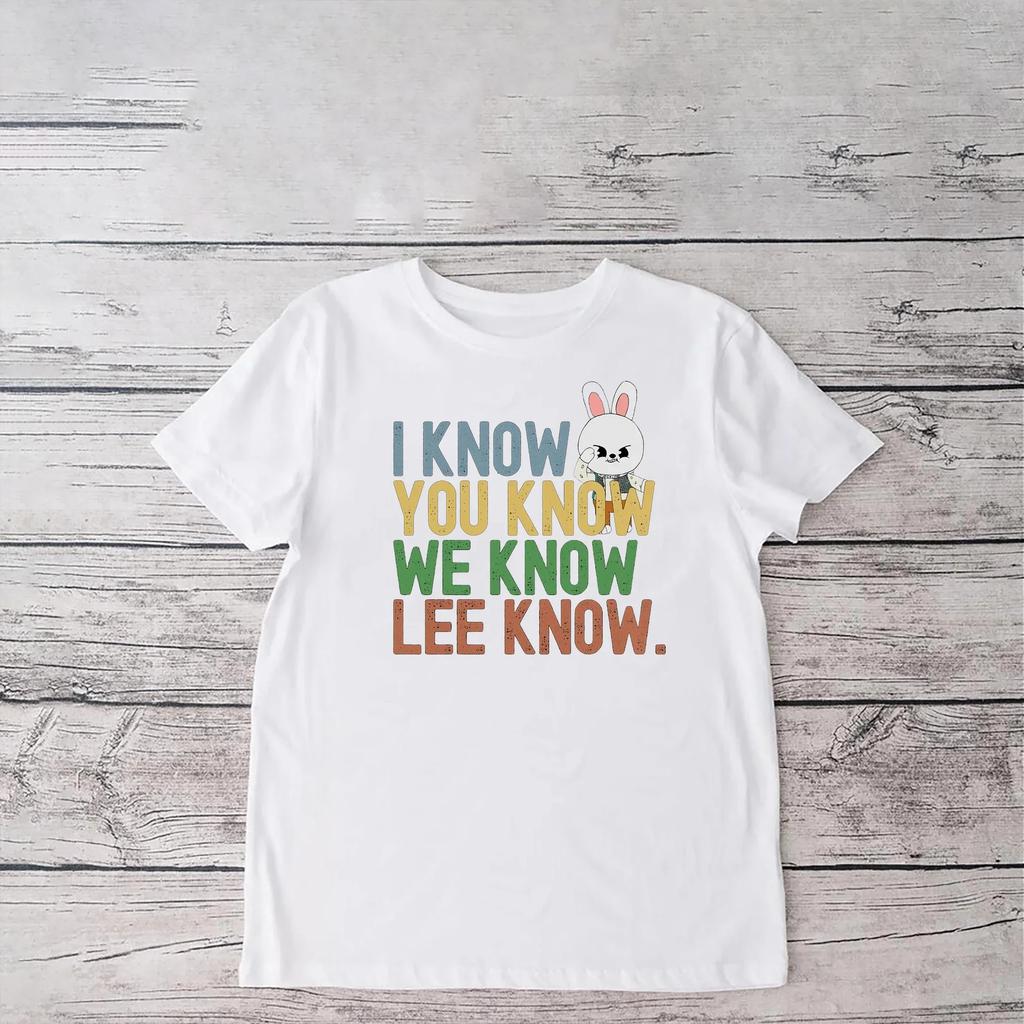 I Know You Know Lee Know Stray Kids Damen-Shirt mit Rundhalsausschnitt, kurzärmelig, lustiges Skzoo Leebit Stray Kids Merch Kpop-Shirt
