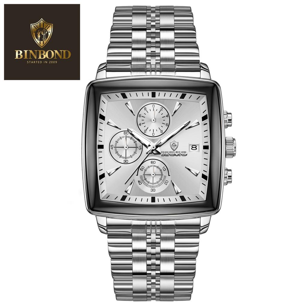 New Fashion Men Watch Luminous Waterproof Chronograph Date Man Wristwatch Square Stainless Steel Quartz Men'S Watches Reloj