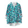 Women's Loose Ruffled Retro Floral Print Stand Collar Long Sleeve Cotton And Linen Top