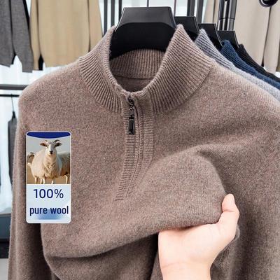 Herren Woll-Halbzip Langarm Freizeitpullover – Warme, Verdickte Strickware für Väter mittleren Alters und ältere Väter