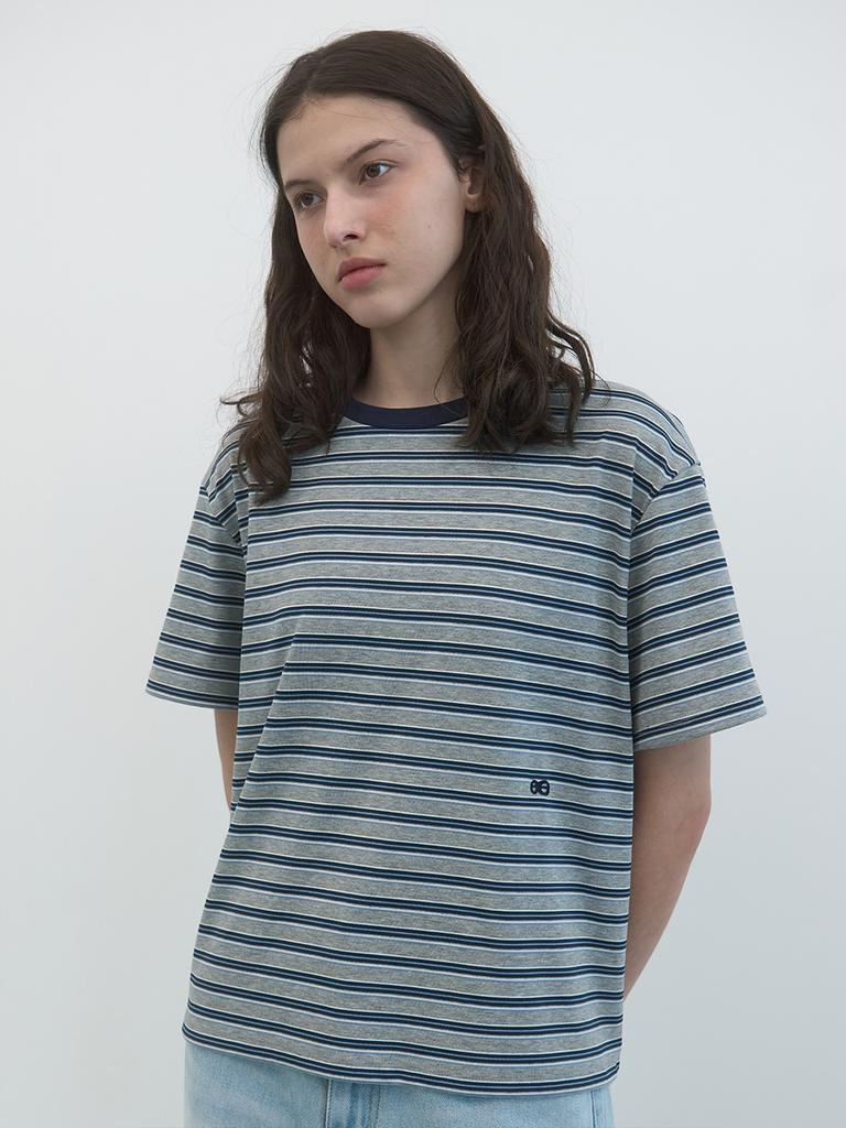 ENZO BLUES Classic Striped Boxy T-Shirt (Grey)