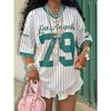 2026 Verano Nuevo Los Ángeles 79 Camiseta Rayada con Estampado Para Mujer Cuello en V Manga Corta Deportiva Camiseta de Fútbol Y2K Holgada Oversized