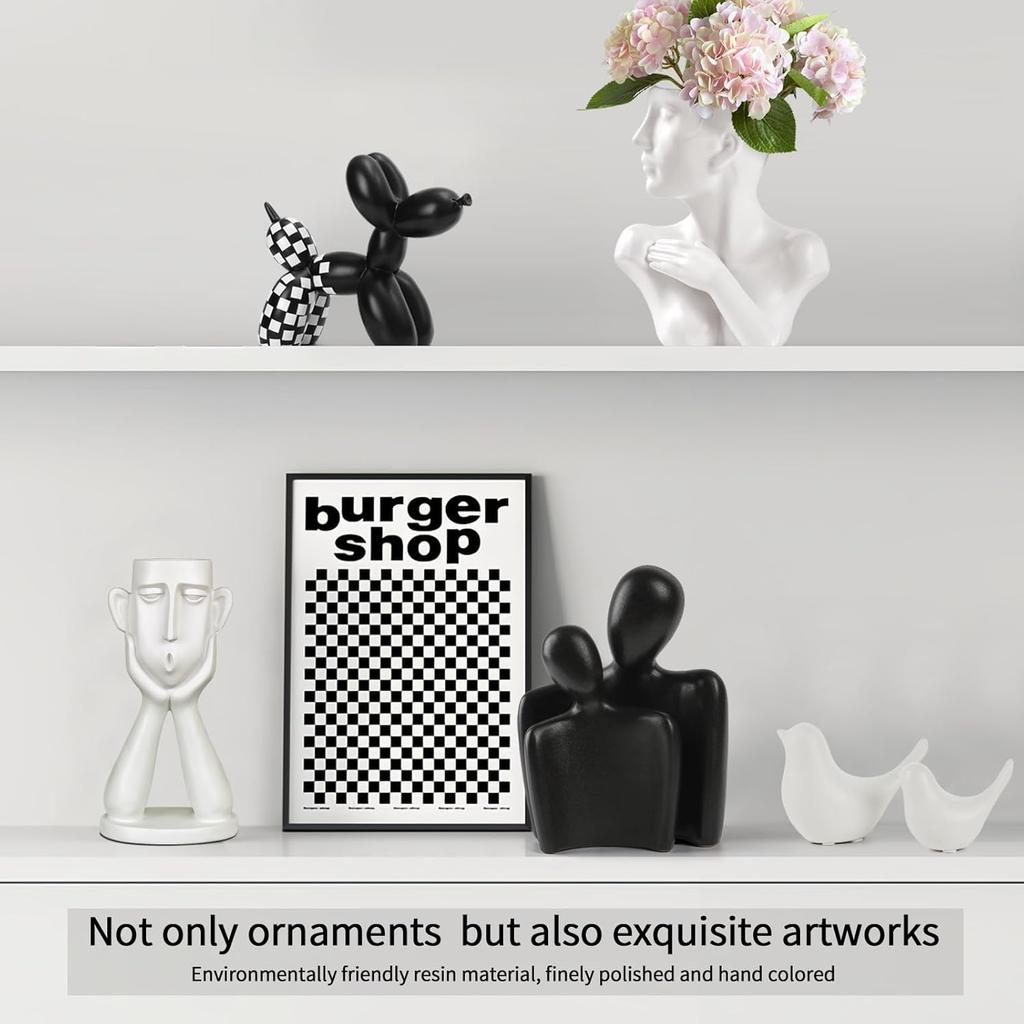 Notakia Black and White Checkered Racing Car Pattern Balloon Dog Statue Crafts Living Room Desktop Decorations,Handmade Modern Small Shelf Decor