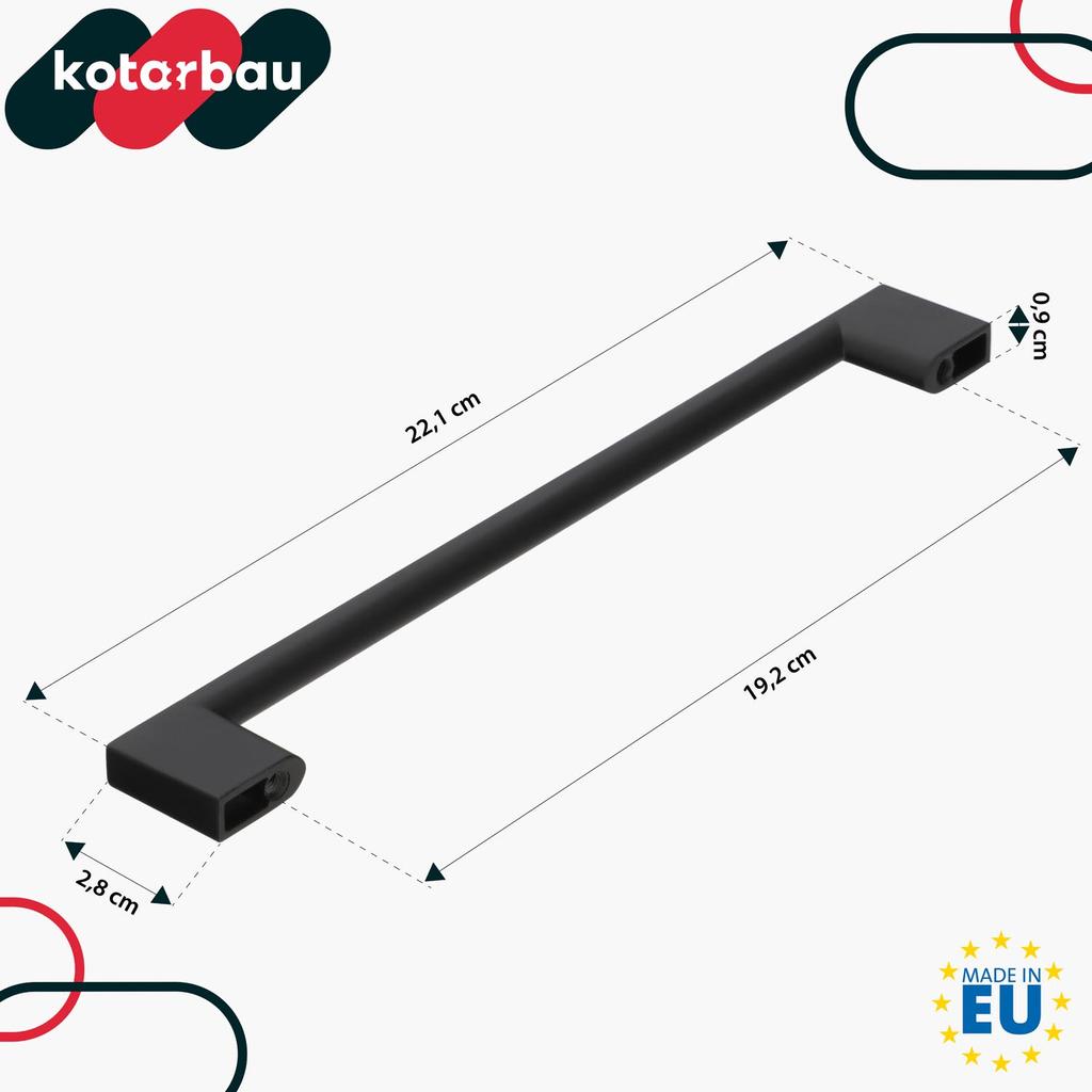 KOTARBAU® Kitchen Furniture Handle Classic Modern Oblong Long Matte Black 221 MM Spacing 192 MM Set of 6