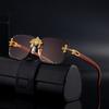 Vintage Rimless Square Cutting Lens Sunglasses Women For Men Luxury  Designer Popular Punk Fashion Diamond Cross Shades