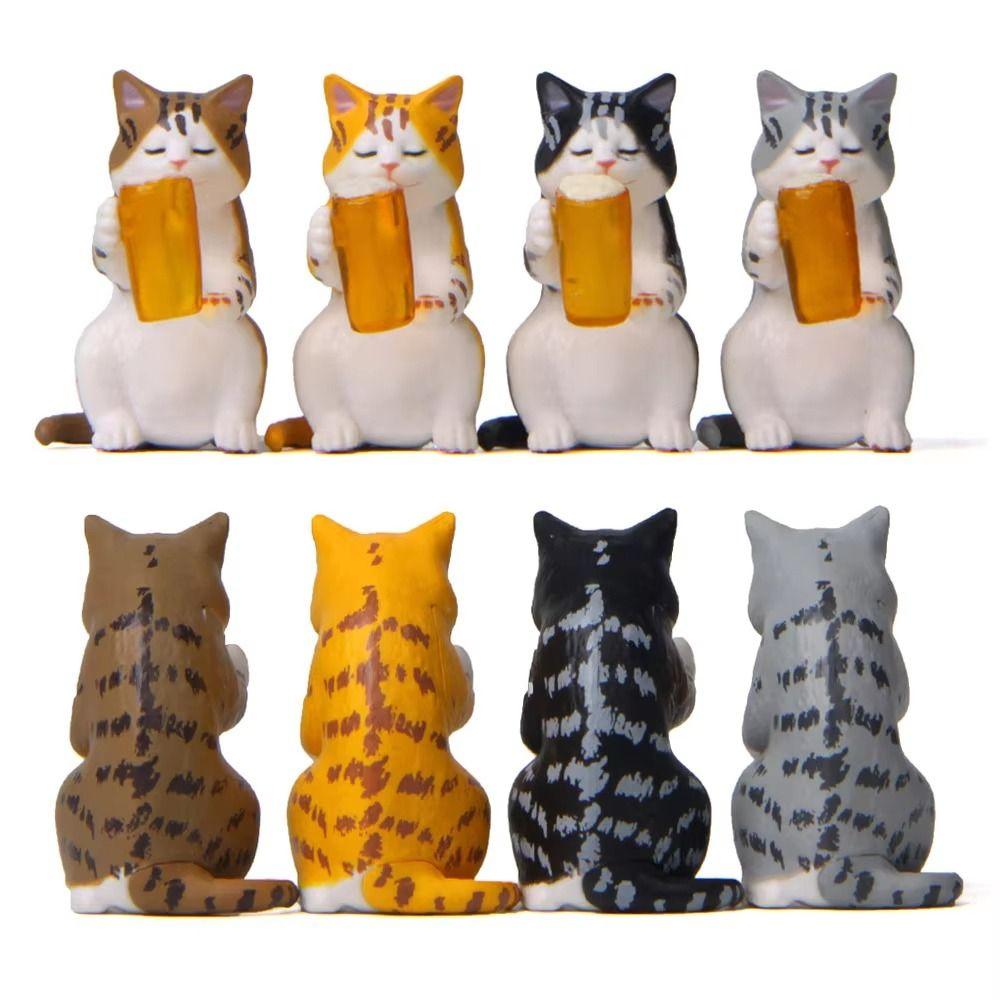 Handicraft Beer Cat Figures Cartoon Cat Statue Toy Funny Cat Center Console Ornaments Home Decor